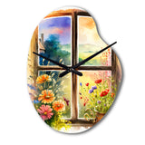 Summer Sunset Floral Window II - Asymmetric Metal Wall Clock