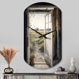View From A Cottage Country Door I - Asymmetric Metal Wall Clock