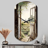 View From A Cottage Country Door II - Asymmetric Metal Wall Clock