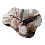 Rose Gold Linear Floral Elegance III - Asymmetric Metal Wall Clock