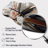Rose Gold Linear Floral Elegance III - Asymmetric Metal Wall Clock