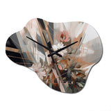 Rose Gold Linear Floral Elegance V - Asymmetric Metal Wall Clock