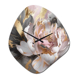 Marble Pink Gold Peony Flower IV - Asymmetric Metal Wall Clock