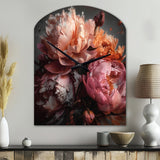 Orange Pink Peonies Blooming - Asymmetric Metal Wall Clock