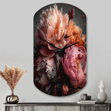 Orange Pink Peonies Blooming - Asymmetric Metal Wall Clock