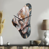 Pink Grey Peonies Blooming I - Asymmetric Metal Wall Clock