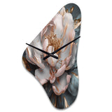 Pink Grey Peonies Blooming I - Asymmetric Metal Wall Clock