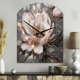Pink Grey Peonies Blooming III - Asymmetric Metal Wall Clock