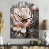 Pink Grey Peonies Blooming III - Asymmetric Metal Wall Clock