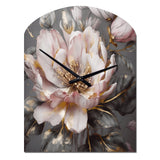 Pink Grey Peonies Blooming III - Asymmetric Metal Wall Clock