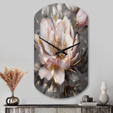 Pink Grey Peonies Blooming III - Asymmetric Metal Wall Clock