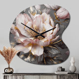 Pink Grey Peonies Blooming III - Asymmetric Metal Wall Clock
