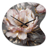 Pink Grey Peonies Blooming III - Asymmetric Metal Wall Clock