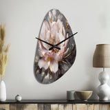 Pink Grey Peonies Blooming III - Asymmetric Metal Wall Clock