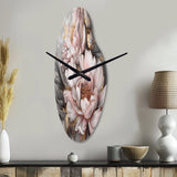 Pink Grey Peonies Elegance I - Asymmetric Metal Wall Clock