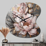 Pink Grey Peonies Elegance I - Asymmetric Metal Wall Clock