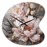 Pink Grey Peonies Elegance I - Asymmetric Metal Wall Clock