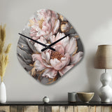 Pink Grey Peonies Elegance I - Asymmetric Metal Wall Clock