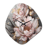 Pink Grey Peonies Elegance I - Asymmetric Metal Wall Clock