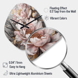 Pink Grey Peonies Elegance I - Asymmetric Metal Wall Clock