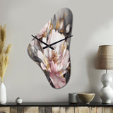 Pink Grey Peonies Elegance II - Asymmetric Metal Wall Clock