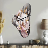 Pink Grey Peonies Elegance II - Asymmetric Metal Wall Clock