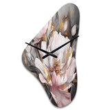 Pink Grey Peonies Elegance II - Asymmetric Metal Wall Clock