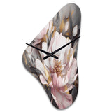 Pink Grey Peonies Elegance II - Asymmetric Metal Wall Clock