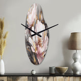 Pink Grey Peonies Elegance II - Asymmetric Metal Wall Clock
