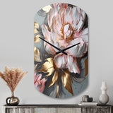 Pink Grey Peonies Elegance IV - Asymmetric Metal Wall Clock