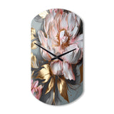 Pink Grey Peonies Elegance IV - Asymmetric Metal Wall Clock