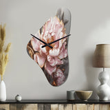 Pink Gold Peonies Petals - Asymmetric Metal Wall Clock