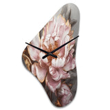 Pink Gold Peonies Petals - Asymmetric Metal Wall Clock