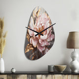 Pink Gold Peonies Petals - Asymmetric Metal Wall Clock