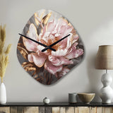 Pink Gold Peonies Petals - Asymmetric Metal Wall Clock