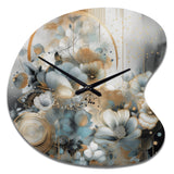 Golden Blue Silky Flower Design II - Asymmetric Metal Wall Clock