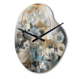 Golden Blue Silky Flower Design II - Asymmetric Metal Wall Clock