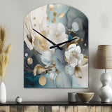Blue Marble Gold Floral Impressions II - Asymmetric Metal Wall Clock