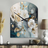 Blue Marble Gold Floral Impressions II - Asymmetric Metal Wall Clock