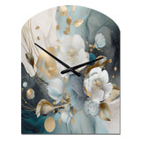Blue Marble Gold Floral Impressions II - Asymmetric Metal Wall Clock