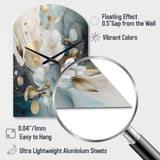 Blue Marble Gold Floral Impressions II - Asymmetric Metal Wall Clock