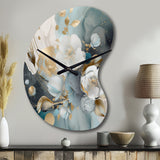 Blue Marble Gold Floral Impressions II - Asymmetric Metal Wall Clock