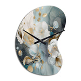Blue Marble Gold Floral Impressions II - Asymmetric Metal Wall Clock