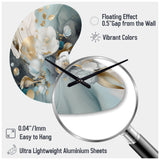 Blue Marble Gold Floral Impressions II - Asymmetric Metal Wall Clock