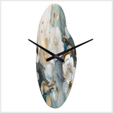 Blue Marble Gold Floral Impressions II - Asymmetric Metal Wall Clock