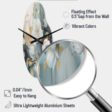 Blue Marble Gold Floral Impressions II - Asymmetric Metal Wall Clock