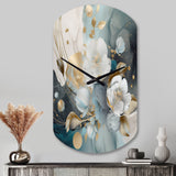 Blue Marble Gold Floral Impressions II - Asymmetric Metal Wall Clock