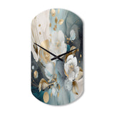 Blue Marble Gold Floral Impressions II - Asymmetric Metal Wall Clock