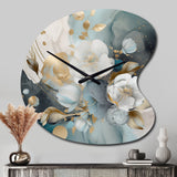 Blue Marble Gold Floral Impressions II - Asymmetric Metal Wall Clock