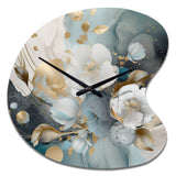 Blue Marble Gold Floral Impressions II - Asymmetric Metal Wall Clock